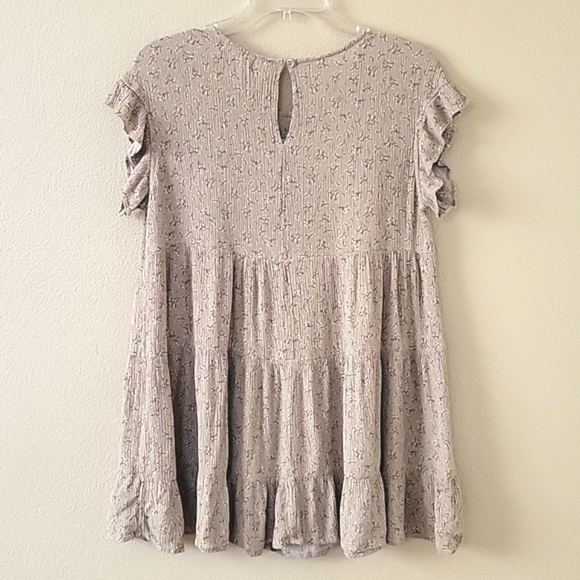 Carly Jean Los Angeles Taupe Floral Babydoll Mini Dress - Size Medium - Picture 4 of 8